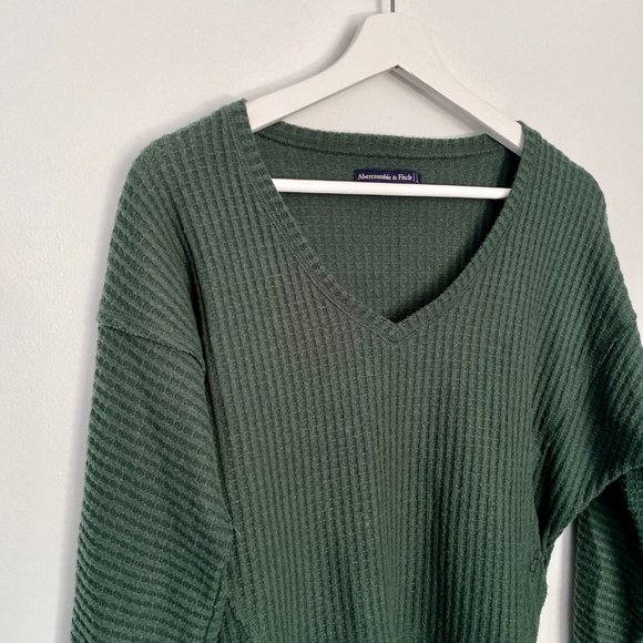 A&F Dark Green Cozy Sweater-Knit Long Sleeve Tee - Picture 2 of 5